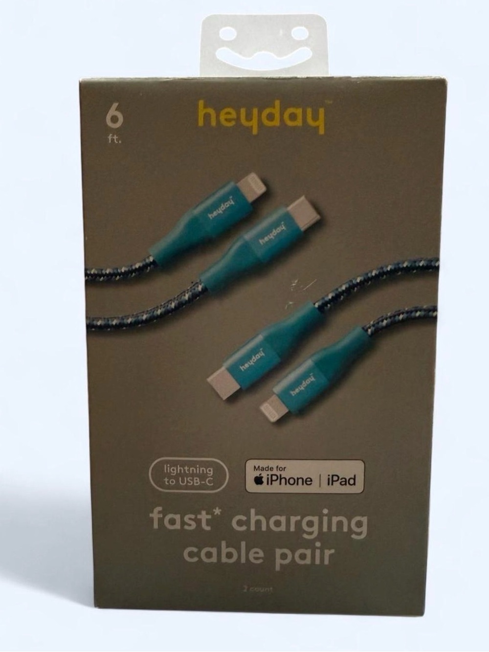 heyday Teal Braided Fast Charging Lightning to USB-C Cables - Pair